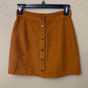Brown faux suede-like button skirt